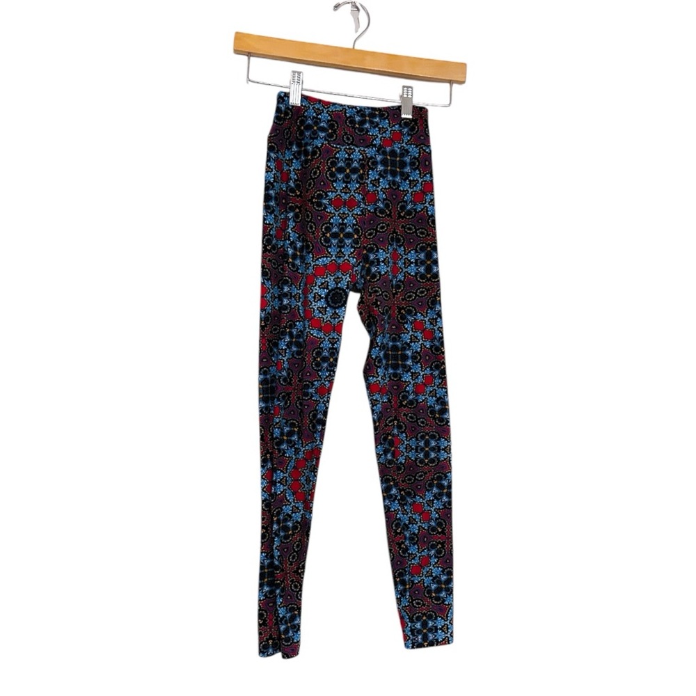 NWT LuLaRoe Blue Red Mandala Print Leggings One Size Kaleidoscope Boho Pattern